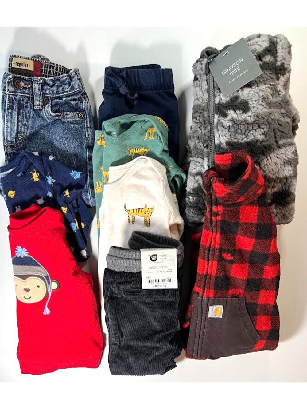Boys Clothing Bundle-Size 6 Mon, Lot of 9 Pcs, Carhartt Coverall, Fleece Jumpsui